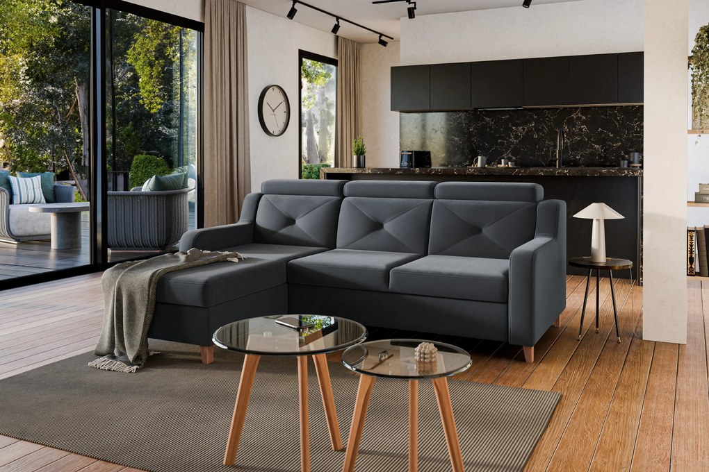 Colțar extensibil Laksaro pe stânga - catifea gri Jasmine 96