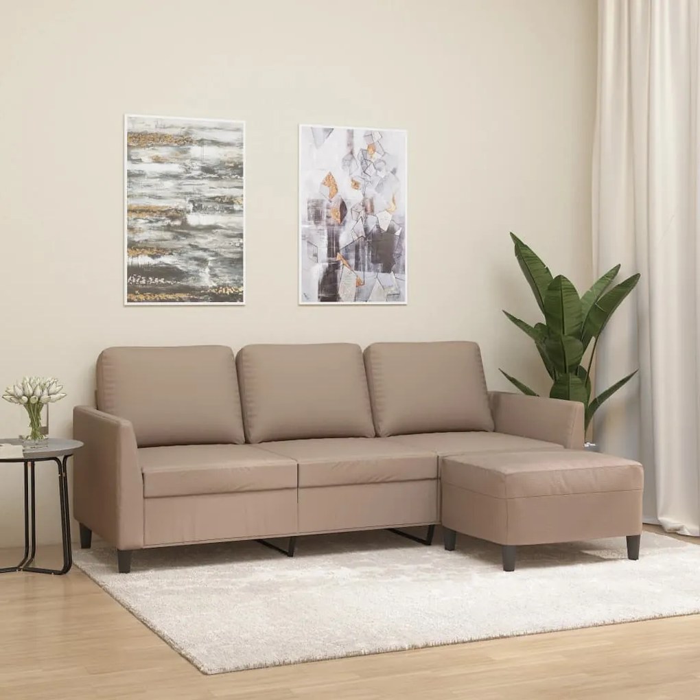 3153502 vidaXL Canapea cu 3 locuri / taburet cappuccino 180 cm piele ecologică