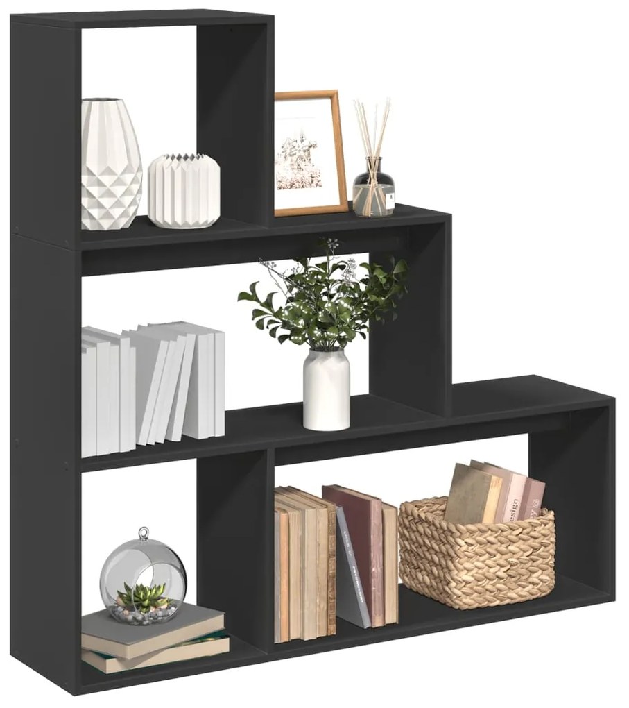 857986 vidaXL Bibliotecă/separator cameră 3 niveluri, negru 123x29x123cm lemn