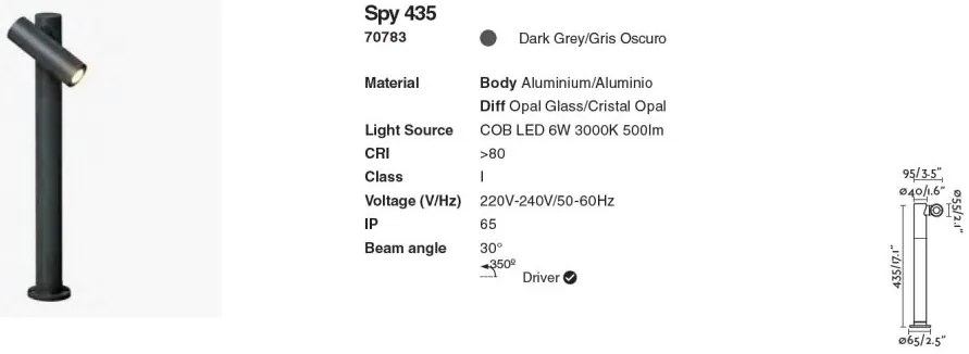 Stalp LED exterior cu proiector directionabil IP65 SPY 43,5cm