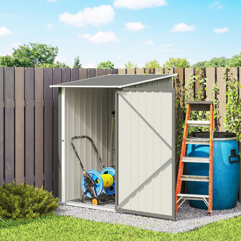 Outsunny Căsuță de Grădină 0.92m² din Oțel Galvanizat, Capann pentru Unelte cu Ușă Blocabilă, Acoperiș Înclinat, 100x104x160 cm, Gri | Aosom Romania