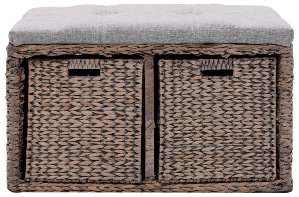246117 vidaXL Bancă din iarbă de mare, 2 coșuri, 71 x 40 x 42 cm, gri