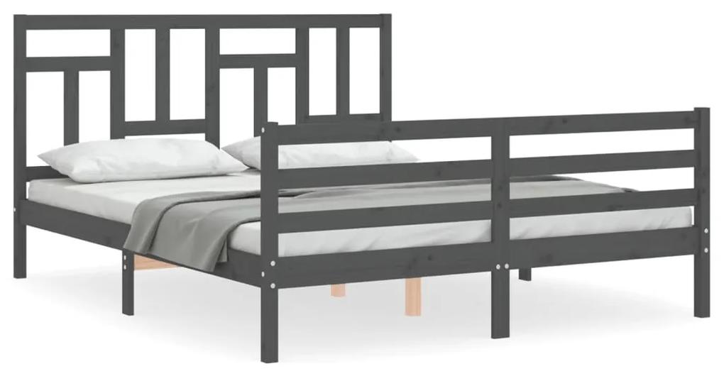 3194973 vidaXL Cadru de pat cu tăblie, gri, 160x200 cm, lemn masiv
