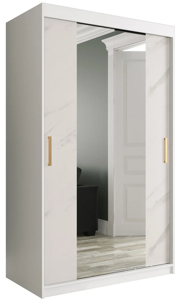 Dulap de haine 120 cm Marbelo T1 (mat alb + marmură albă). 1064564