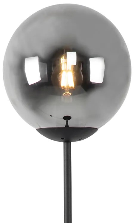 Lampă de podea Art Deco neagră cu sticlă fumurie - Pallon