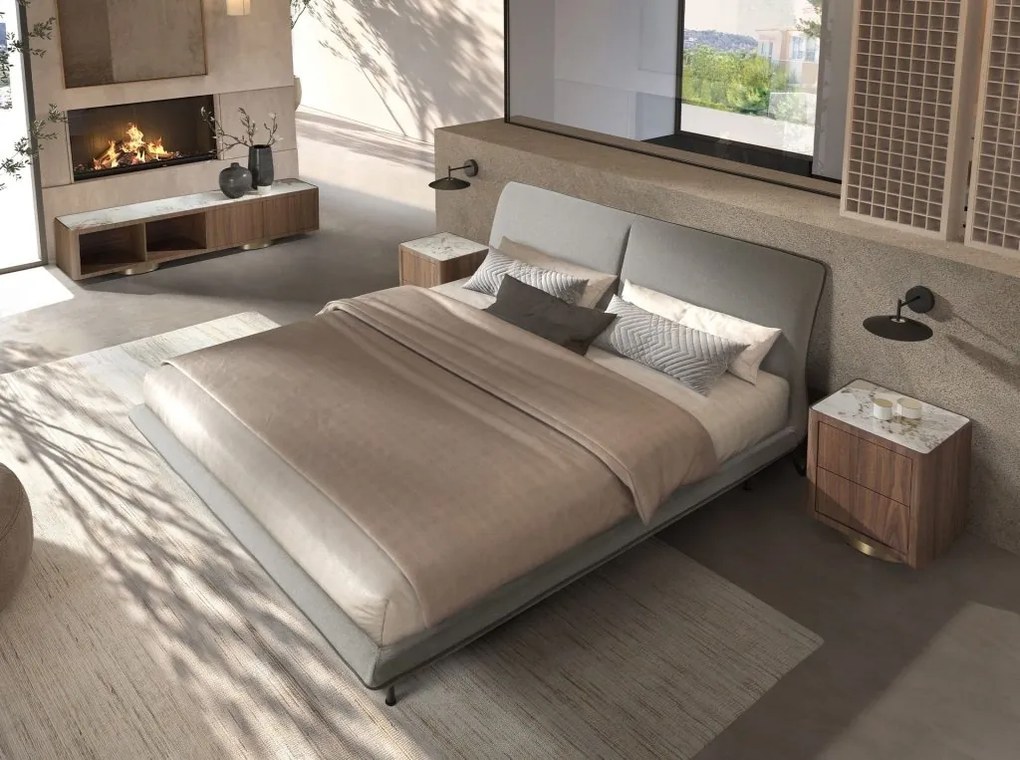 Noptiera din furnir de nuc cu blat marmura portelanata Walnut