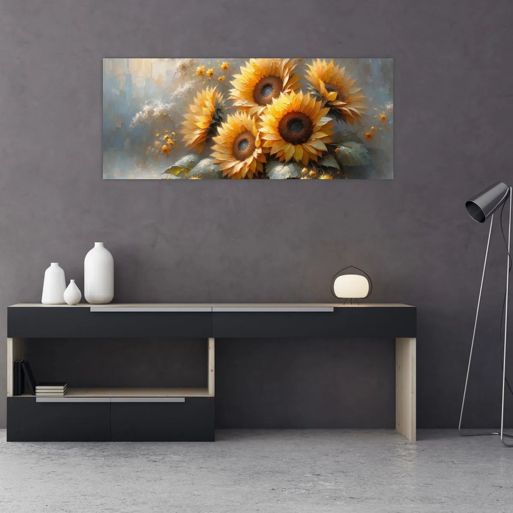 Tablou - Pictură cu floarea-soarelui (120x50 cm)