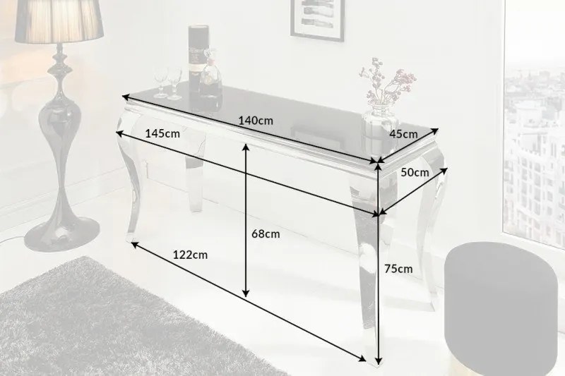 Consola eleganta cu picioare curbate din otel inoxidabil lustruit, Modern Barock negru