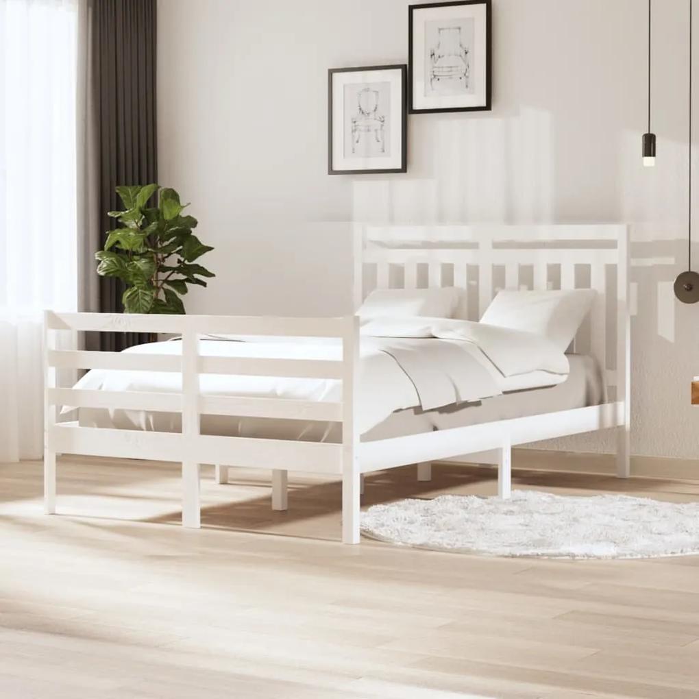 3100625 vidaXL Cadru de pat mic dublu, alb, 120x190 cm, lemn masiv