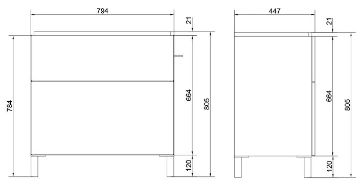 Mobilier Cersanit, Smart, pentru lavoar Smart, cu doua sertare, 80 cm, alb