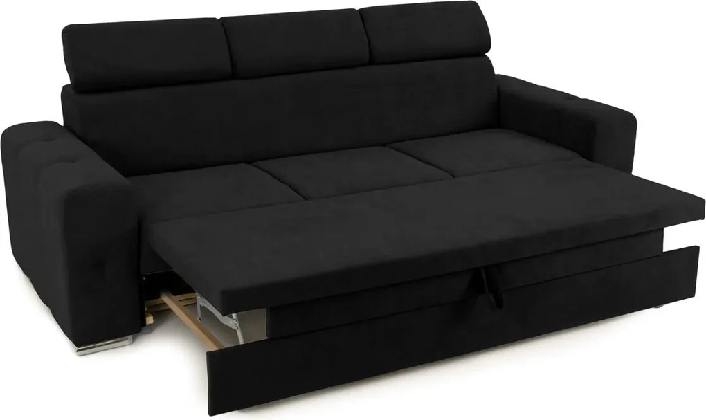 Canapea Extensibilă 3 locuri BELLAGIO, cu tetiere reglabile, 242x95x99 cm, Negru-Enjoy