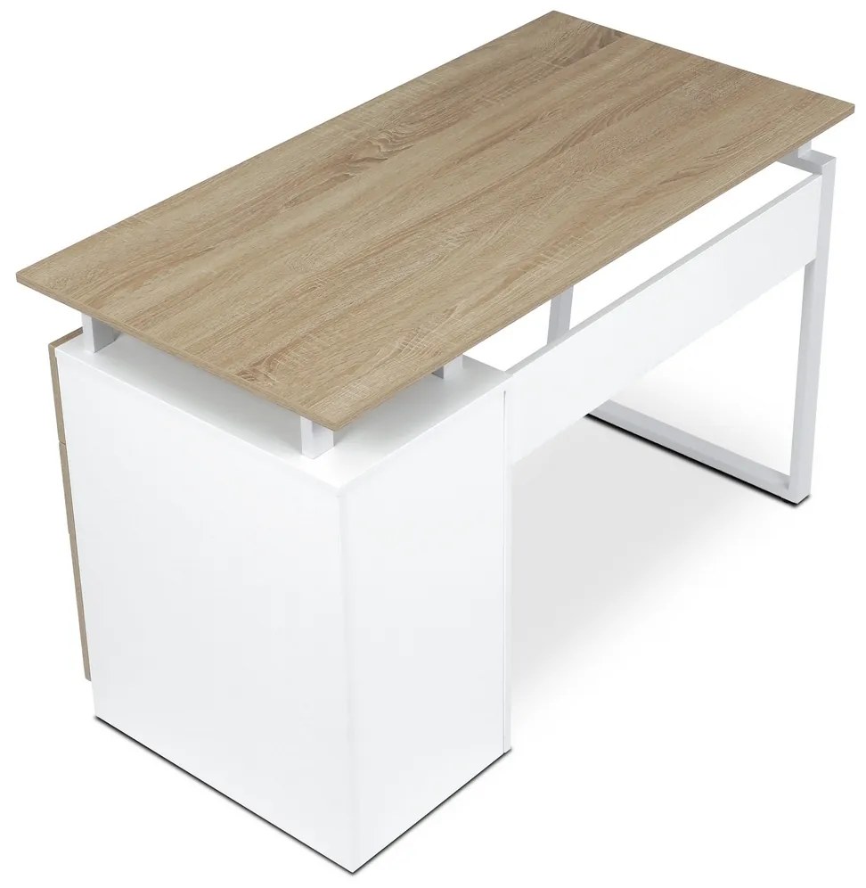 Masă de birou 3218 SON, alb și stejar sonoma