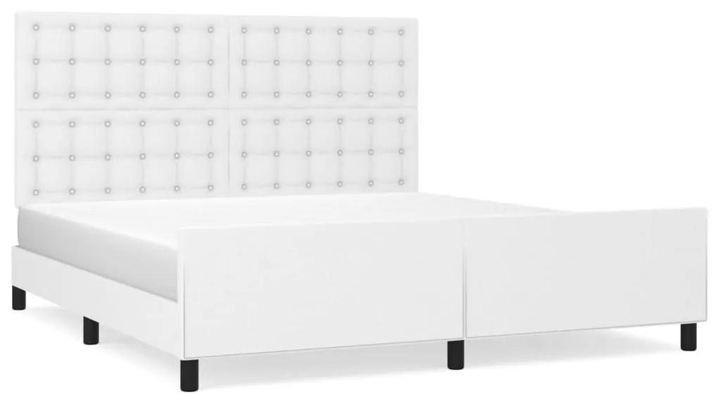 Cadru de pat cu tablie, alb, 160x200 cm, piele ecologica Alb, 160 x 200 cm, Nasturi de tapiterie
