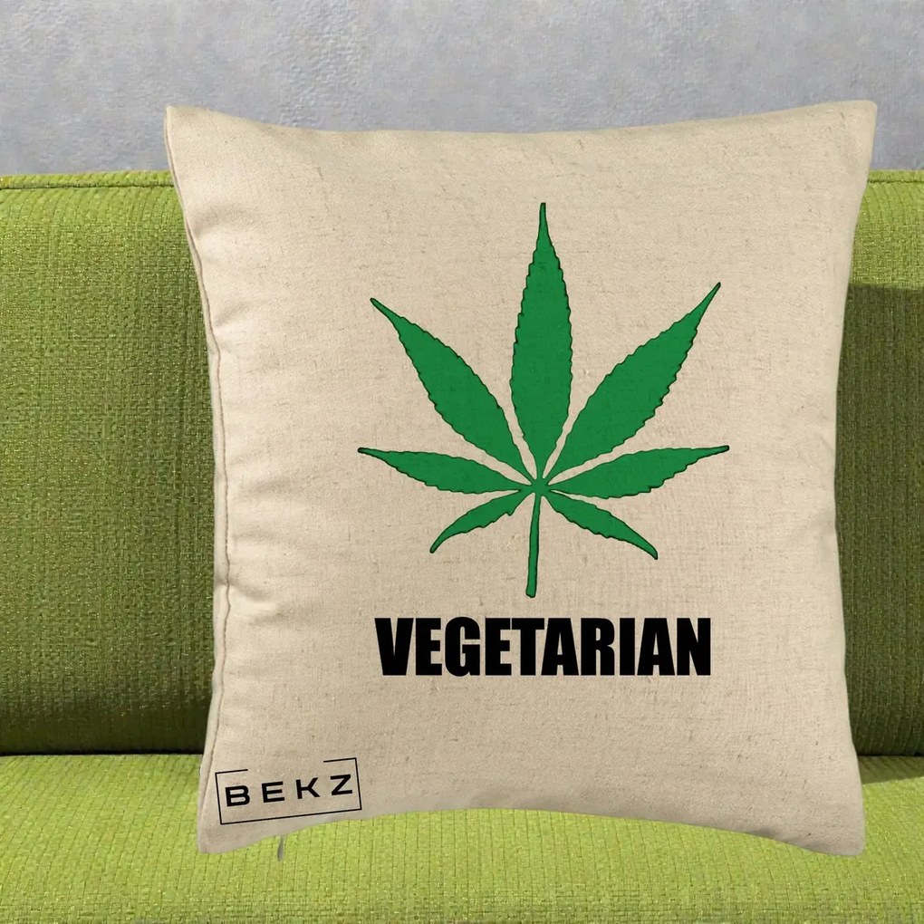Perna Decorativa Vegetarian cu Frunza, 40x40 cm, Bej, Husa Detasabila, Perna Inclusa, BEKZ®