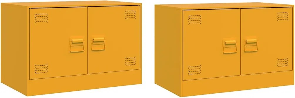 vidaXL Comodă TV, 2 buc., galben muștar, 67x39x44 cm, oțel