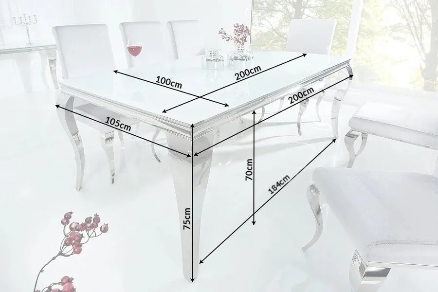 Masa Dining Eleganta, Sticla, Alb, Modern Barock 200cm