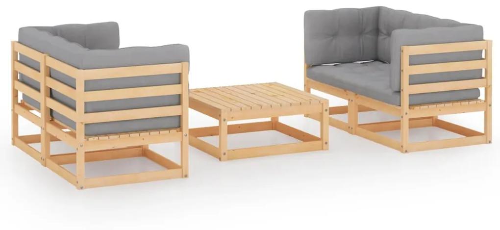 Set mobilier de gradina cu perne, 5 piese, lemn masiv de pin Maro, 1, Da