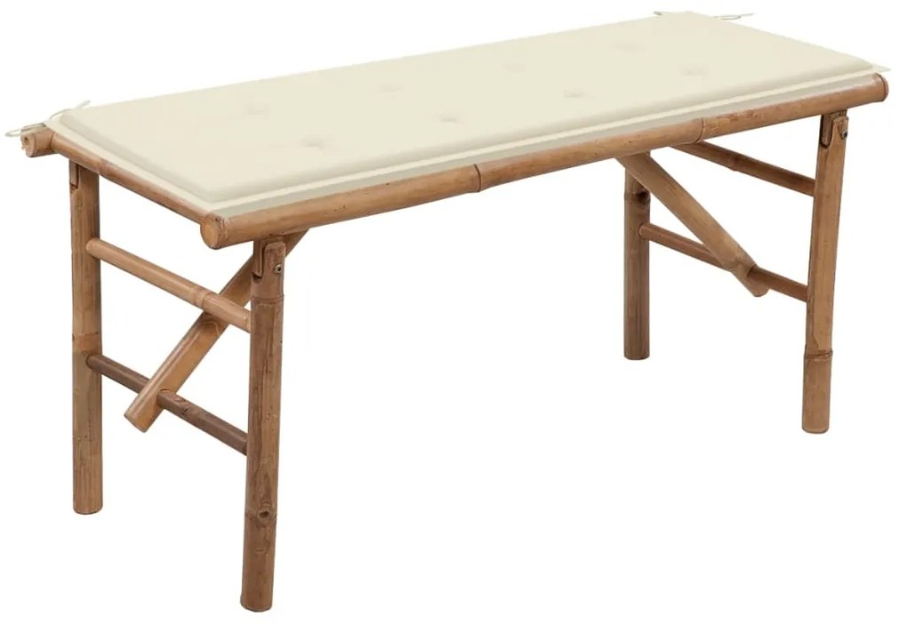 Banca de gradina pliabila cu perna, 118 cm, bambus Crem, 120 x 50 x 4 cm, 1, 1