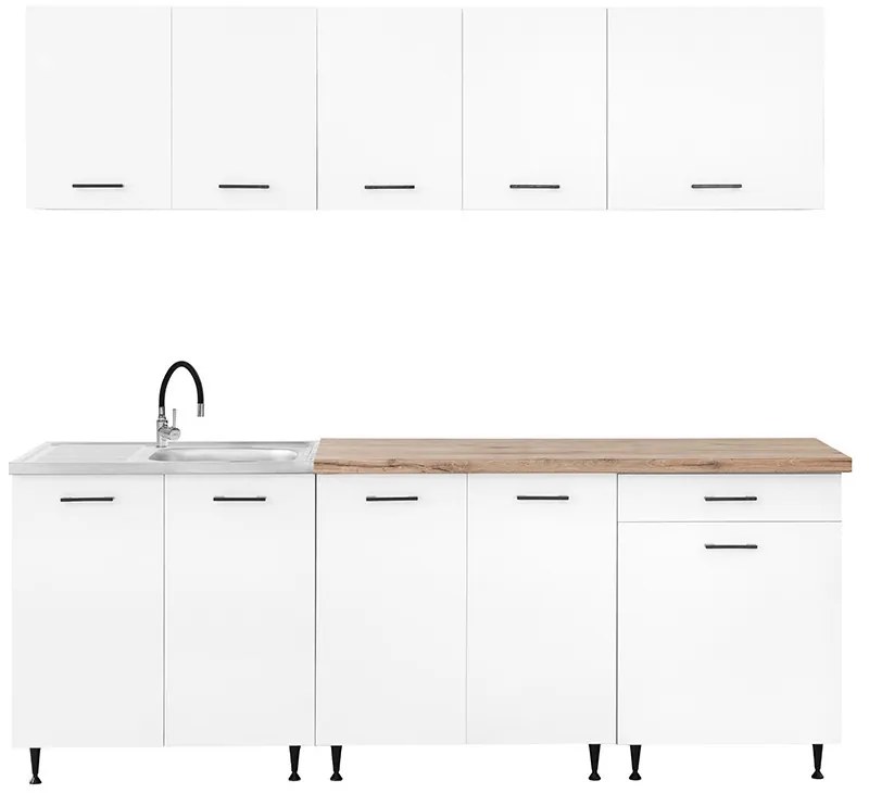 Dulap de bucătărie Primo 220 alb, blat de lucru din stejar charlestone