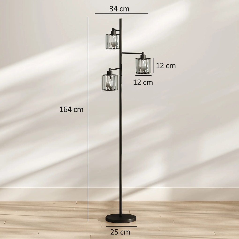 HOMCOM Lampă de Podea 40W, 3 Becuri LED E27, Telecomandă Magnetică, Dimabilă, 3 Temperaturii de Culoare, Negru | Aosom Romania