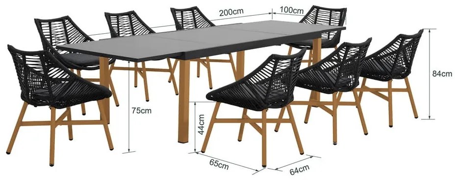 Set masa extensibila + 8 scaune Holand antracit