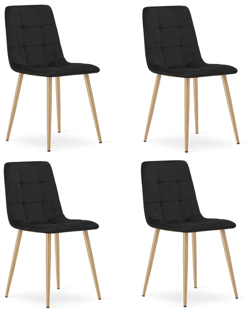 Set 4 Scaune Bucatarie/Dining Jacob Negru Catifea Picioare Metalice Finisaj Lemn