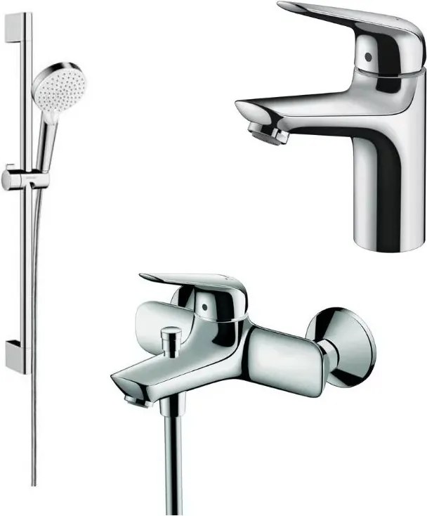Set baterii Hansgrohe Novus 100 lavoar cada si set de dus Crometta crom