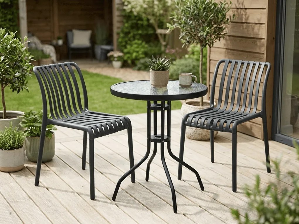 Set de gradina TREGO ISLAND - 2 scaune si masa rotunda ø 60 cm, antracit