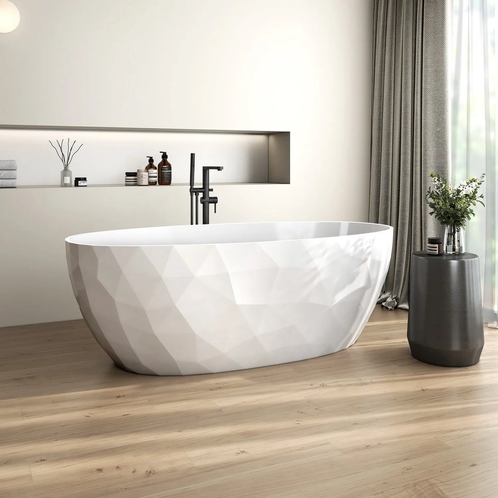 Cada freestanding compozit 3D, alb lucios, ovala 167 x 82 cm, Foglia Armonia Alb