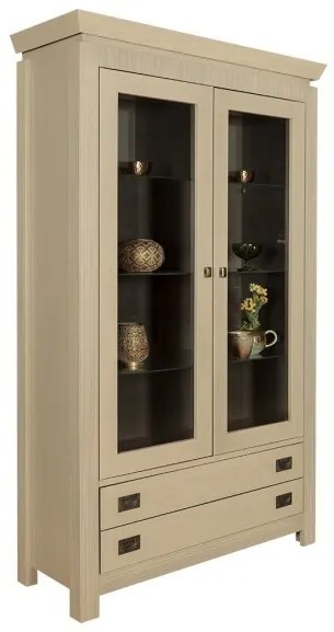 Vitrina Casablanca, 2 Usi si 2 Sertare, Crem, 115 cm
