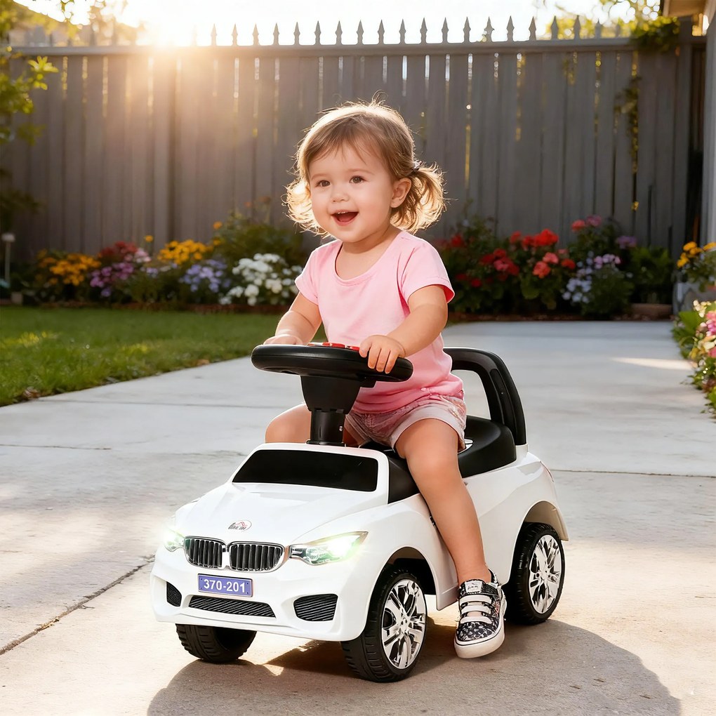 HOMCOM Mașinuță cu Volan, Mașină Copii cu Faruri și Muzică Integrată, Vârstă 18-36 Luni, 63,5x28x36 cm, Alb | Aosom Romania