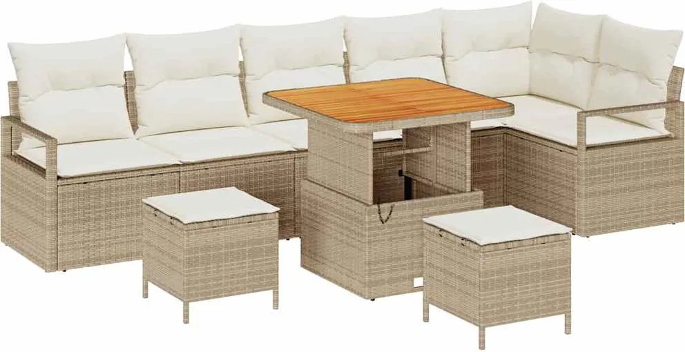 vidaXL Set de canapele pentru grădină cu pernă 9 pcs Bej Rattan poli