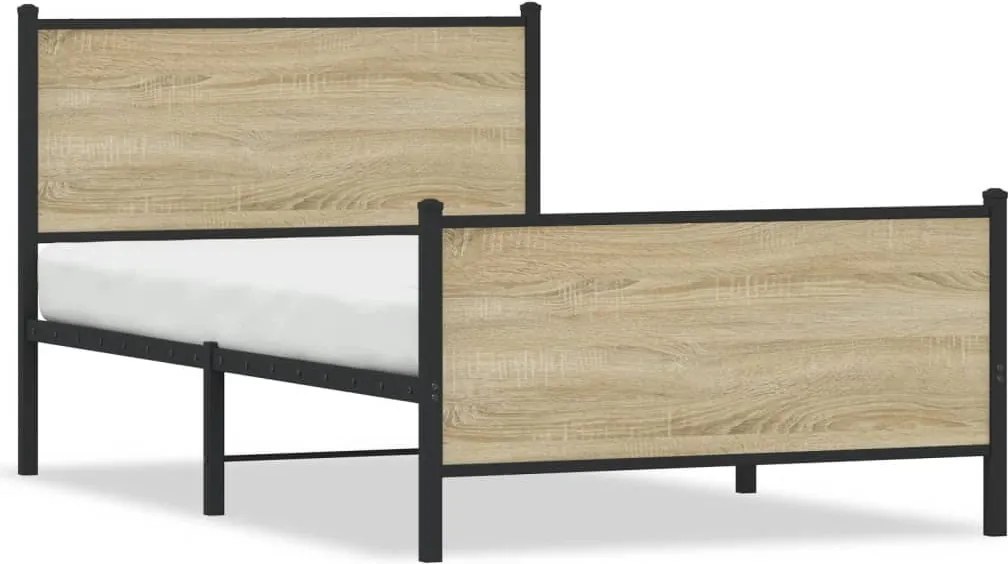 vidaXL Cadru pat metalic fără saltea, stejar sonoma, 107x203 cm