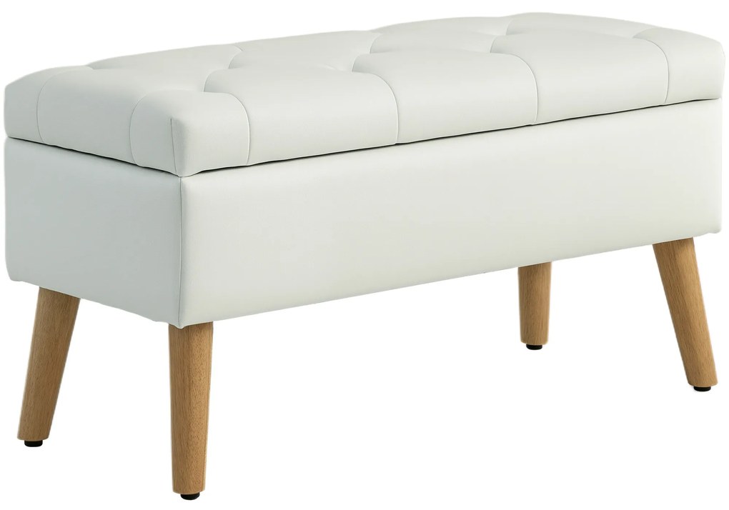 HOMCOM Banc de rangement coffre de rangement tissu effet velours pieds en bois charge max. 120 kg 80 x 35 x 40 cm, crem | Aosom Romania
