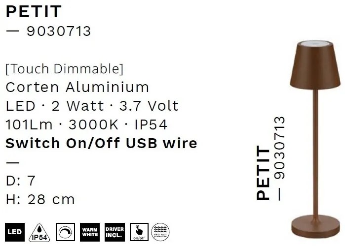 Veioza/Lampa de masa LED portabila exterior IP54 PETIT maro