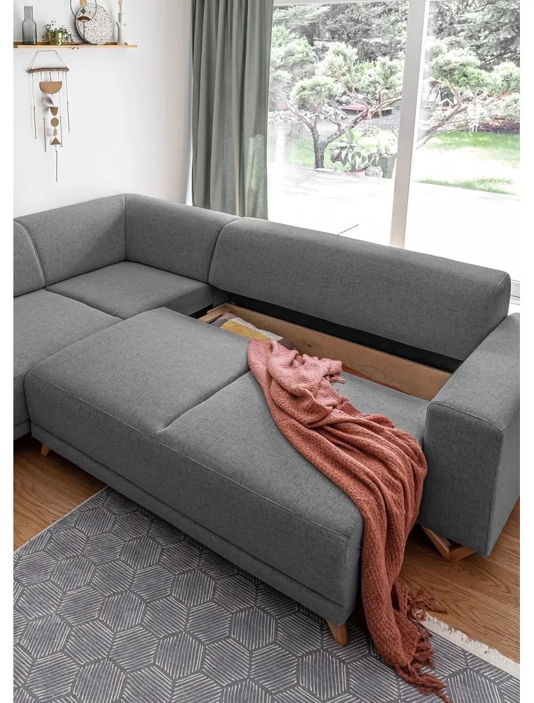 Colțar gri extensibil/cu spațiu de depozitare (cu colț pe partea stângă/în formă de ”L”) Classy Sophie – Miuform