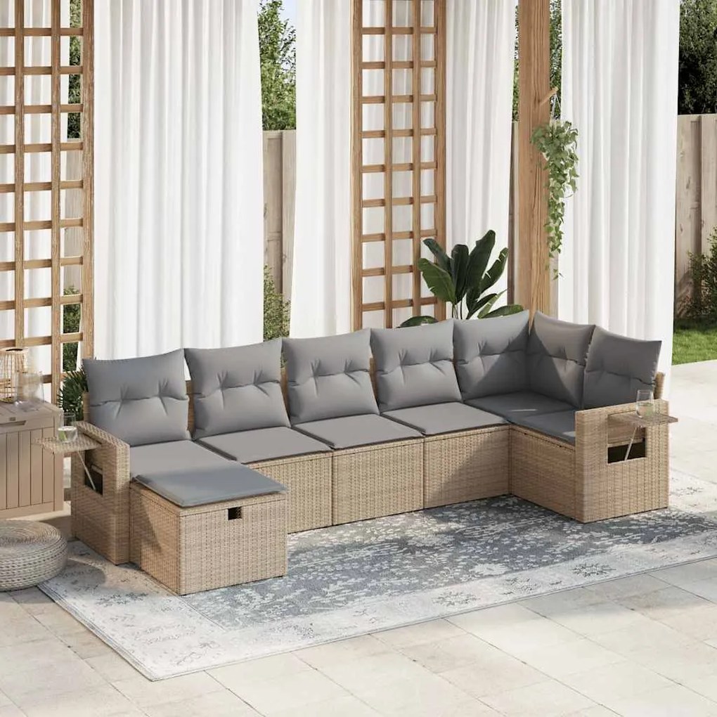 vidaXL Set canapele de grădină, 7 piese, cu perne, bej, poliratan