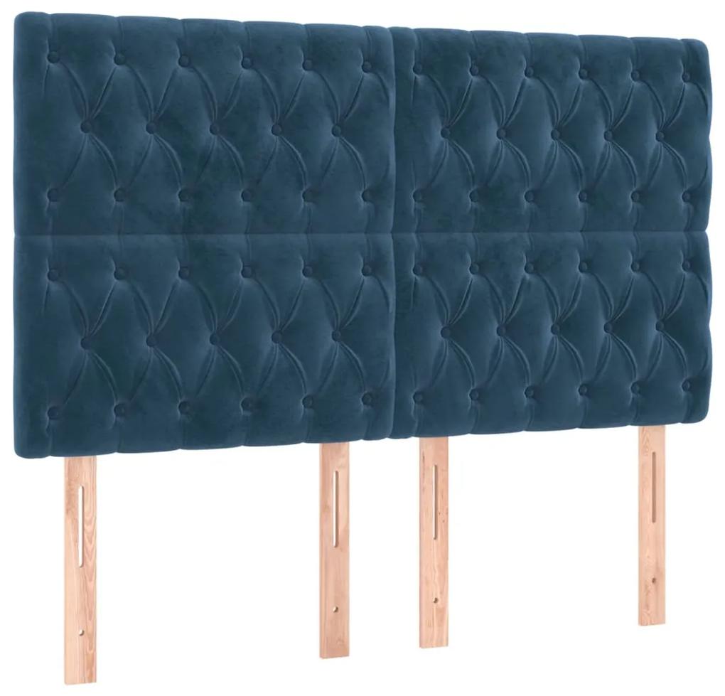 Cadru de pat cu tablie, albastru inchis, 160x200 cm, catifea Albastru inchis, 160 x 200 cm, Design cu nasturi