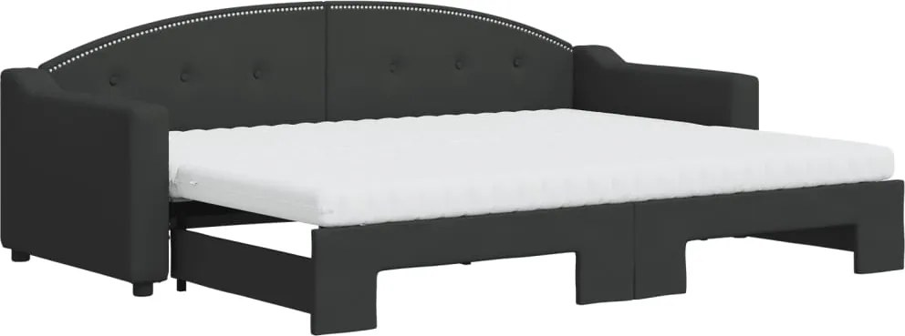 vidaXL Pat de zi cu extensie și saltele, negru, 80x200 cm, textil