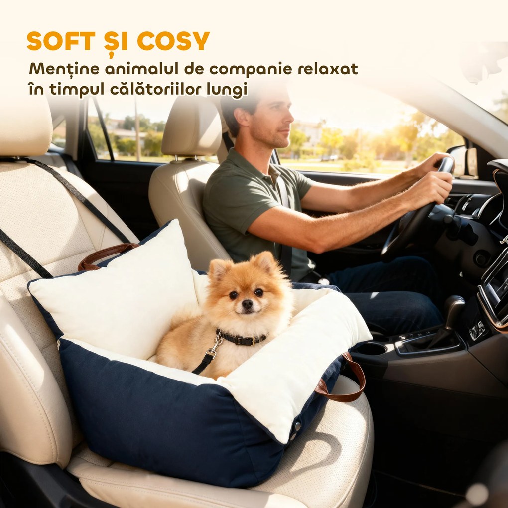 Scaun Auto PawHut pentru Câini Mici cu Lesă de Siguranță, Detașabil și Lavabil, Albastru | Aosom Romania