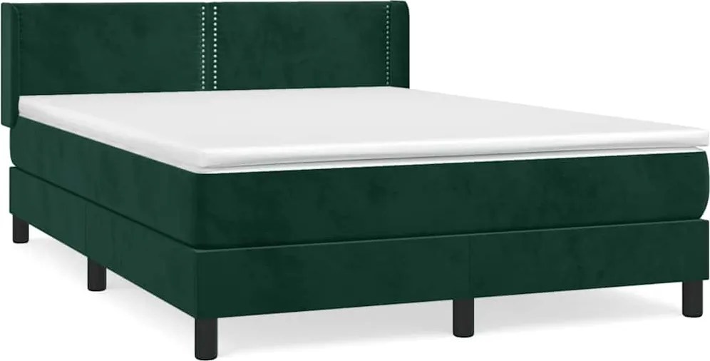 vidaXL Pat box spring cu saltea, verde închis, 140x190 cm, catifea