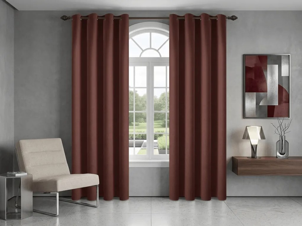 Perdea opaca NEREO 140x250 cm, maro Agatat: Inele metalice