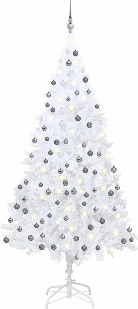 vidaXL Brad Crăciun pre-iluminat artificial set globuri alb 210 cm PVC