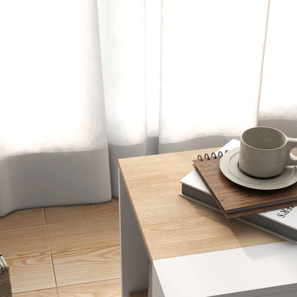 Set de 2 Masute pentru Living cu Design pe Doua Niveluri din PAL, 40x40x45cm, Alb si Stejar HOMCOM | Aosom Romania