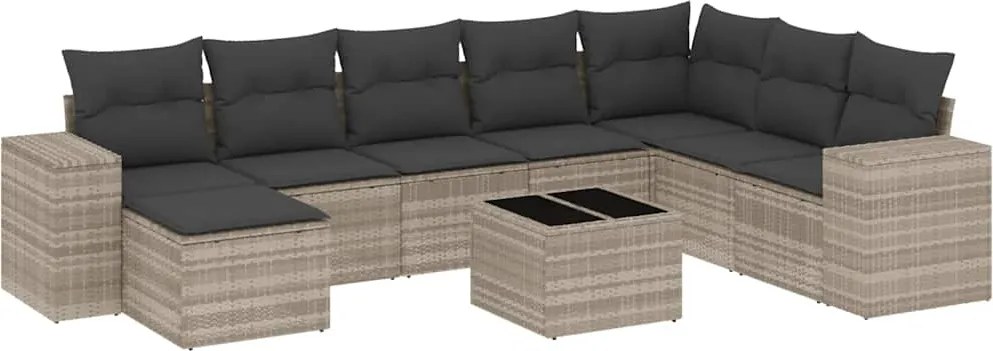 vidaXL Set canapele de grădină cu perne, 9 piese gri deschis poliratan
