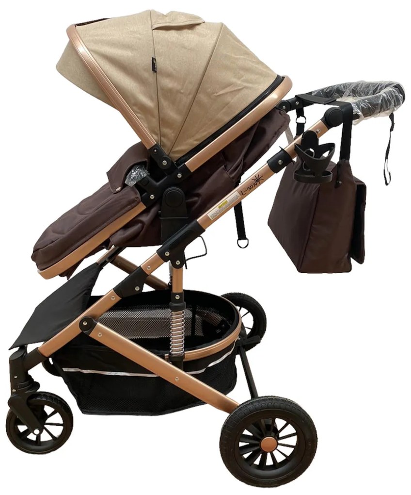 Carucior 2 in 1 pentru copii, cu maner reversibil si suspensii, 0-36 luni - CPC-31-crem