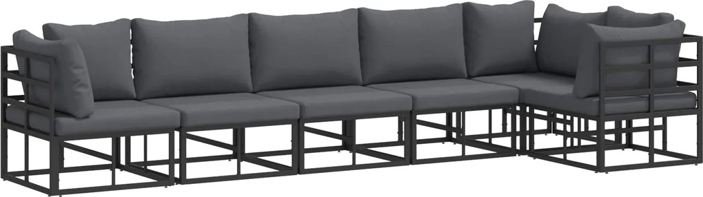 vidaXL Set de canapele pentru grădină cu pernă 6 pcs Negru Aluminiu
