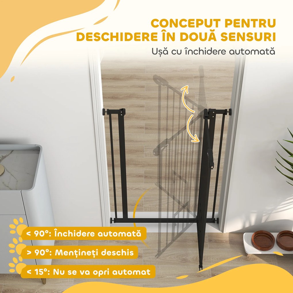 PawHut Poartă Reglabilă pentru Câini cu Ușă Mică și Montare prin Presiune, 74-80x104.1 cm, Negru | Aosom Romania