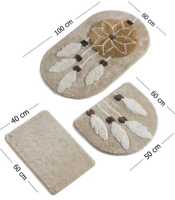 Covorașe de baie maro deschis 3 buc. 100x60 cm Ruya – Foutastic