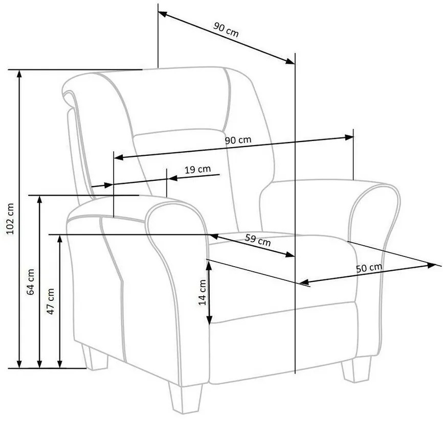 Fotoliu recliner Houston 84876x90x90cm, 33 kg, Gri, Fag, Tapiterie